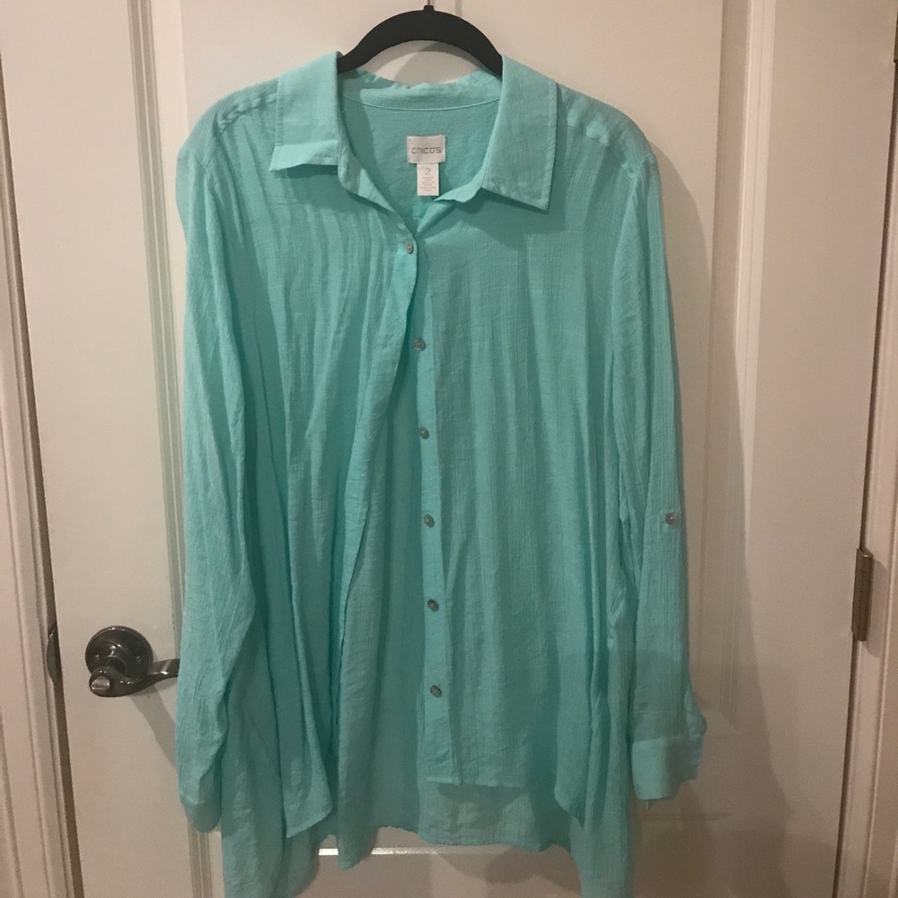 Chico’s mint green button down shirt, size 2
